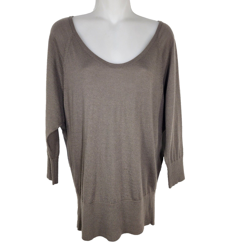 Ann Taylor Loft Top Womens Medium Ribbed Hem Ragland Sleeve Tan Brown Wool Blend